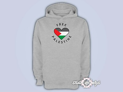 #ad Heart FREE PALESTINE Gaza FREEDOM Mens Womens Adults Top Hoodie Grey GBP 19.99