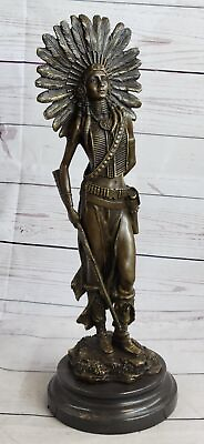 #ad Genuine Solid Bronze Girl Woman Indian Warrior Home Office Decoration Statue Art $419.00