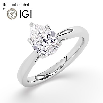 #ad IGI D VS1 2CT Solitaire Lab Grown Pear Diamond Engagement Ring 18K White Gold $1824.00