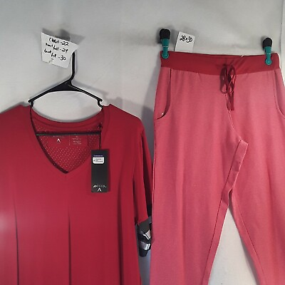 #ad 2pc.Antigua Red Warm Up Pants MEDIUM 28x30 SS Tshirt 24x30 red striped slv #e9 $20.00