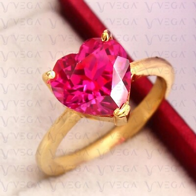 #ad 3.00ct Heart Shape Natural Pink Sapphire Gemstones Diamond Ring 14K Yellow Gold $489.99