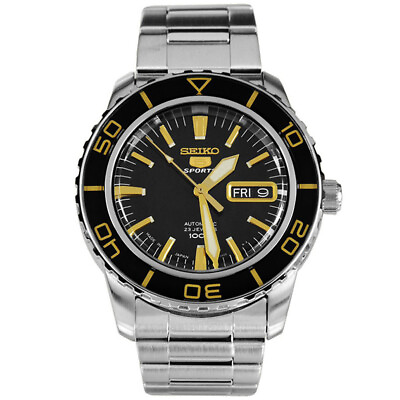 #ad SEIKO 5 Sports SNZH57K1 7S36 04N0 Automatic Watch Black Gold Fathoms Steel $299.00