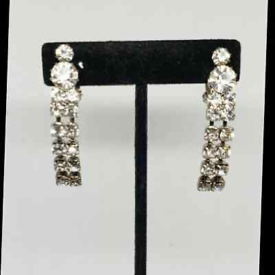 #ad Vintage Rhinestone Earrings Clip Long Dangle Movement Chandelier Wedding Bride $20.40