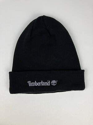 #ad TIMBERLAND Black Knit Beanie Hat Embroidered Logo OSFM One Size $15.00