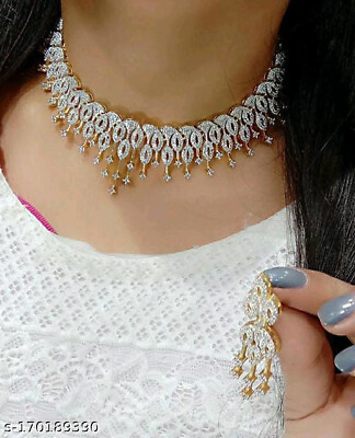 #ad Indian Bollywood Gold Plated AD Studded Choker Necklace Wedding Jewelry Set $24.16