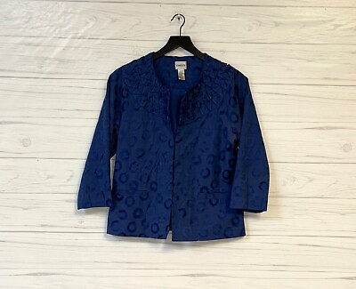 #ad Chicos jacket womens size 1 button up long sleeve solid blue patterned unlined $9.95
