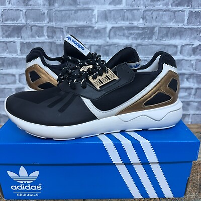 #ad Adidas Tubular Runner Black Gold White Shoes B35639 Mens Size 10.5 New Rare $55.24