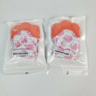 #ad 2 Silicone Baby Teething Mitten Teething Glove Candy Wrapper Sound Teether Pink $9.99