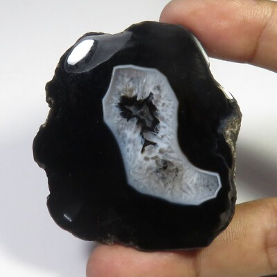 #ad Slice Geode Black Gemstone Natural Slice Agate Cabs 55x51 mm 145Cts Jewel BS 935 $11.19