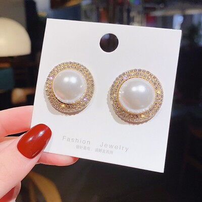#ad White Pearl Stud Earrings for WomenElegant Pearl EarringsGold Stud Earrings $11.99