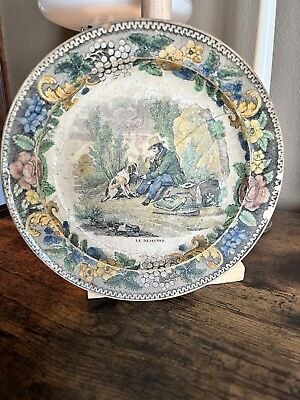 #ad Antique Creil Montereau Thibault French Faience Plate “Le Dejeuner” Rare find $65.00