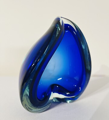#ad Vintage Blue Murano Heart Shaped Art Glass Bowl AU $42.95