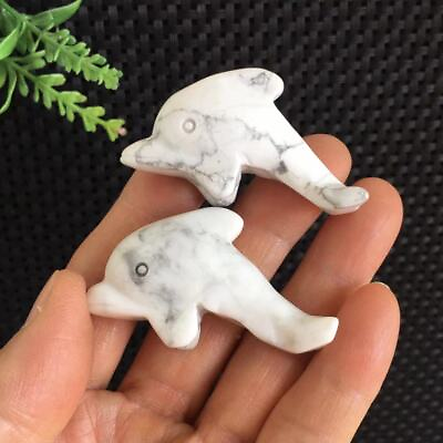 #ad 45g 2pcs Howlite Stone Dolphin Carving Quartz Crystal Specimen Healing $28.00