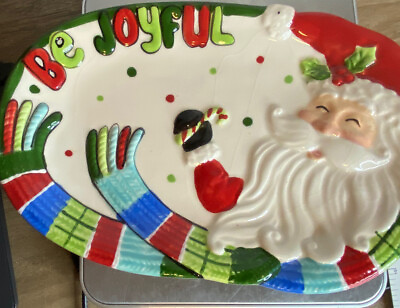 #ad FITZ and FLOYD BE JOYFUL SANTA BE MERRY Tray Trinket Candy Decorative EUC $10.00