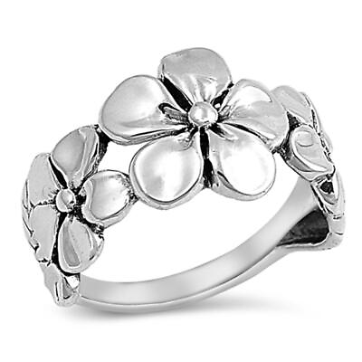 #ad Sterling Silver Womans Plumeria Fashion Ring Beautiful 925 Band 12mm Sizes 3 14 $14.99