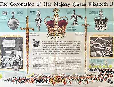 #ad The Coronation Of Her Majesty Queen Elizabeth II information poster 1953 $250.00