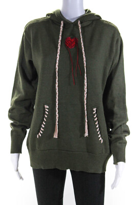 #ad GIO Giovanni Gerosa Womens Wool Knit Green Heart Hooded Pullover Sweater Top Siz $276.01