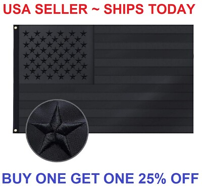 #ad 3x5FT Embroidered All Black American Flag US Black Flag Tactical Decor Blackout $10.98