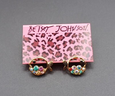 #ad New Betsey Johnson Rhinestone Outline Fish Goldtone Earrings $9.74
