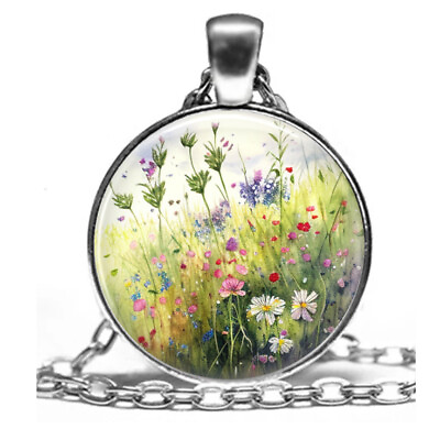 #ad Field of Wild Flowers Gardening Lovers Gift Pendant Necklace Handcrafted Jewelry $15.95