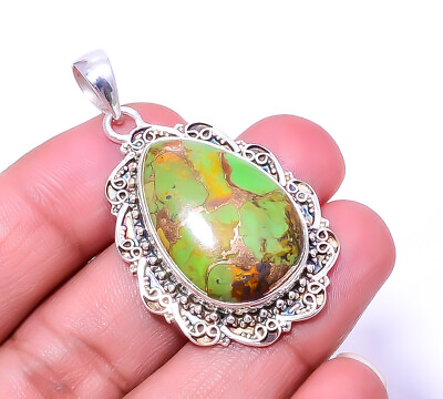 #ad Copper Green Turquoise Fine Art 925 Sterling Silver Pendant 1.95quot; P 9411 197 54 $21.92