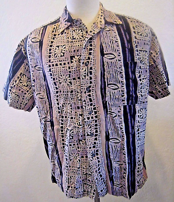 #ad Expressions Vintage Textured Cotton Primitive Totem Poles Hawaiian Shirt Large $33.98
