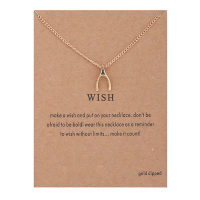 #ad Women#x27;s Fashion Jewelry quot;Make a Wishquot; Gold Pendant Necklace Wish Bone 11 2 $8.96