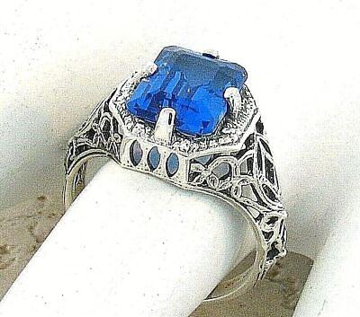#ad LONDON BLUE DECO ANTIQUE STYLE 925 STERLING SILVER 3 Ct SIMULATED TOPAZ RING 272 $25.99