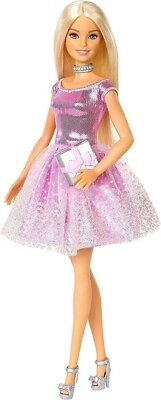#ad Barbie Happy Birthday Doll Blonde Sparkling Pink Party Dress $22.35