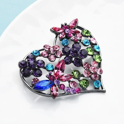 #ad New Rhinestone Heart Brooches Fashion Jewelry Women Brooch Love Casual Party Pin $10.99