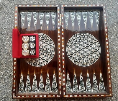 #ad Backgammon Inlaid Mother of Pearl 20quot; Handmade 30 Pieces Handmade Made In Egypt⚪ $340.00