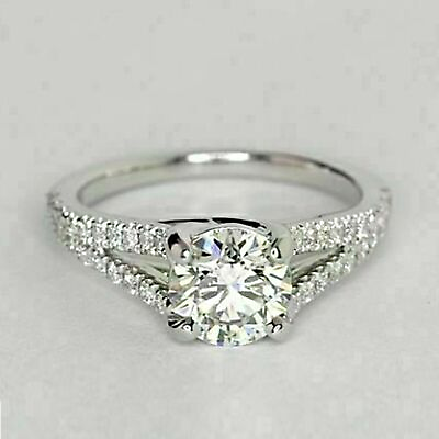 #ad 4CT Round Simulate Diamond Ring size7 Solitaire with Accents 14k White Gold Over $105.75