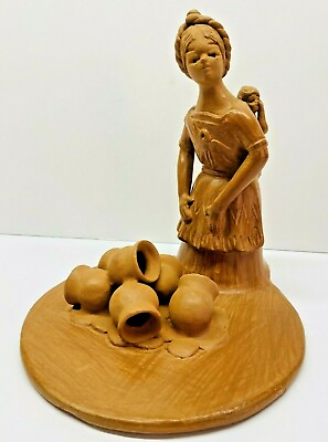 #ad Vintage Woman amp; Baby Terracotta Figurine Clay Sculpture 7.5quot; Tall $35.00