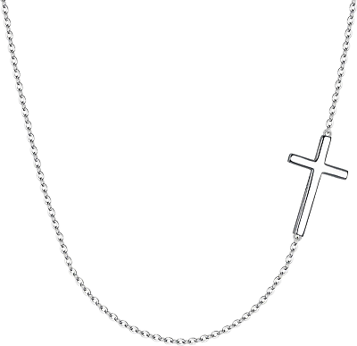 #ad 925 Sterling Silver Simple Sideways Cross Pendant Choker Necklace Birthday Mothe $57.99