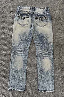 #ad Buckle Black Jeans Mens 34x34 Blue Acid Wash Embroidered Relaxed Straight Denim $29.97