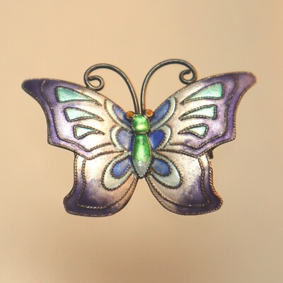 #ad Sterling Enamel Butterfly Brooch Vintage Marked Silver $44.00