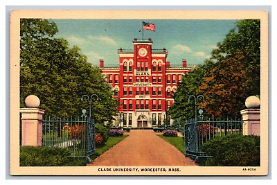 #ad Worcester MA Massachusetts Clark University Linen Postcard $5.94