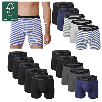 #ad BAMBOO COOL S 3XL Men#x27;s Bamboo Underwear Striped Boxer Briefs Trunks Stripe Blue $42.99