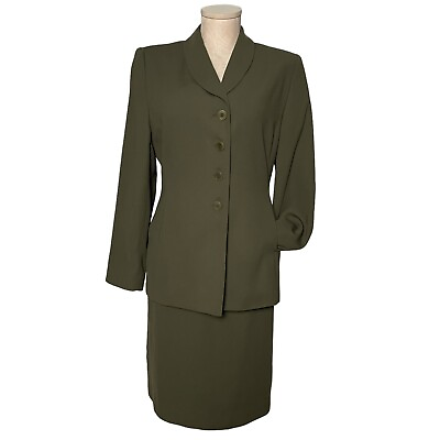 #ad Amanda Smith Women Suit 2 Pc Skirt 4 Button Single Breasted Jacket Green 12P $40.74