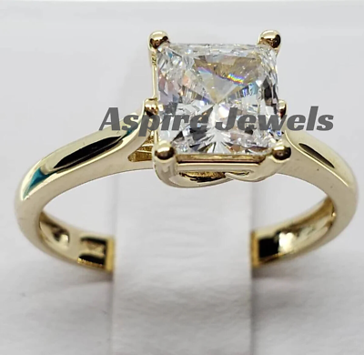 #ad 1.25 Ct Princess Cut Moissanite Solitaire Engagement Ring Solid 14k Yellow Gold $269.99