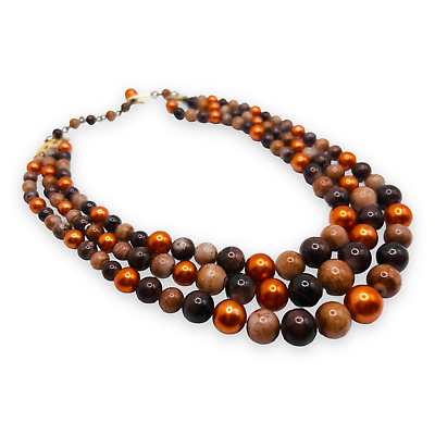 Vintage Multi Strand Autumn Gold Tone Copper Brown Lucite Beads Necklace 16” $29.00