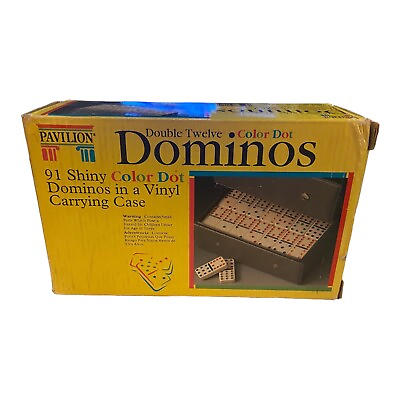 #ad Geoffrey Pavilion Double Twelve Dominoes 91 pc. Shiny Color Dot Dominos w Case $19.80