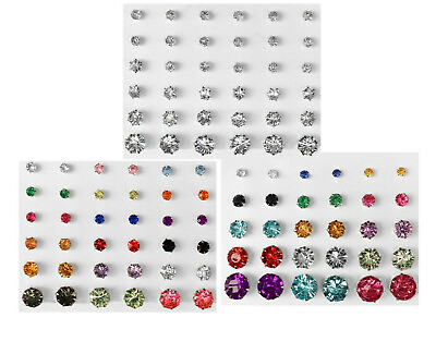 #ad Lot of 45 Pairs Cubic Zirconia Stud 90 Earrings Silver Plated Steel 4mm 10mm $9.99
