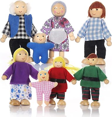 #ad Wooden Doll House Family of 8 Little Figures Cute Dollhouse People for... $21.26