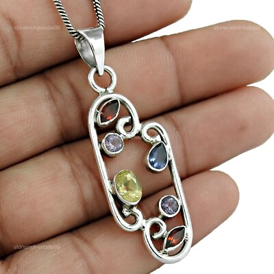 #ad Natural Garnet Gemstone Pendant Ethnic Red 925 Sterling Silver Jewelry C58 $30.06
