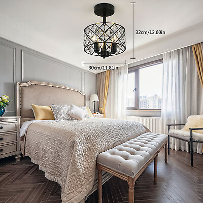 #ad 3Light Black Crystal Chandelier Ceiling Light Pendant Lamp Lighting Fixture 110V $52.25