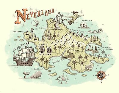 #ad Disney Peter Pan Map Of Neverland Lost Boys Skull Rock Prop Replica 🦜🏴‍☠ $3.39