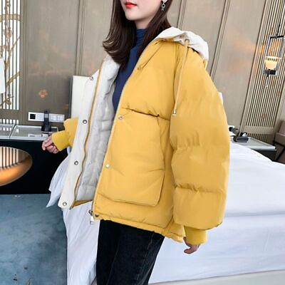 #ad Womens Mixed Colors Hoodie Padded Jacket Winter Warm Loose Casual Outwear Coat $52.80