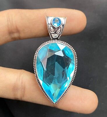 #ad Blue Topaz Gemstone Pendant 925 Sterling Silver Handmade Pendant Jewelry Gift $13.50