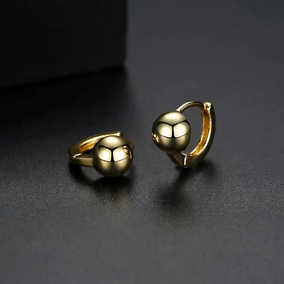 #ad Gold Plated Ball Hoop Earrings 11mm Unisex Fashion Jewelry Women Men $4.49